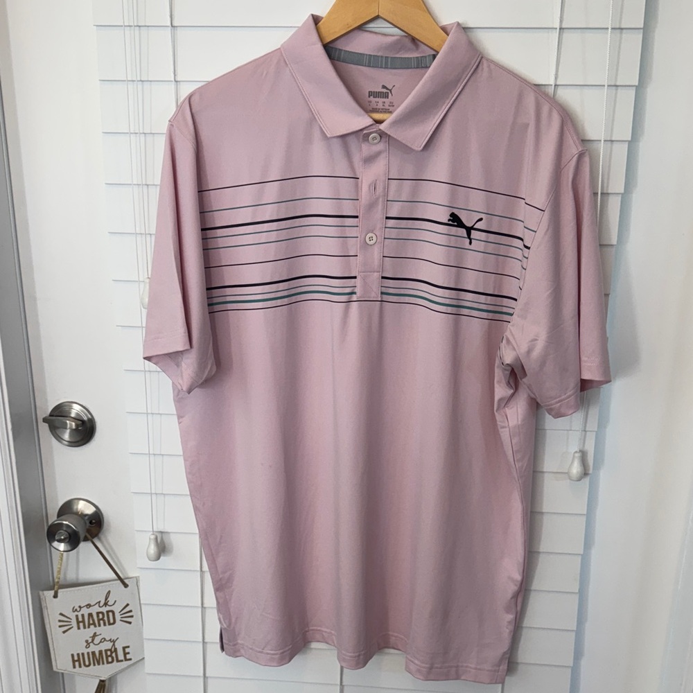 Puma Men's Light Pink Striped Polo Shirt